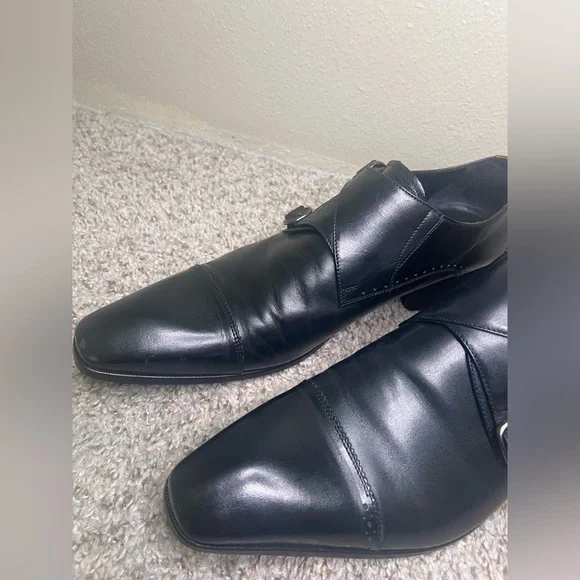 Katharine Hamnett London Black Leather Double Monk Strap Dress Shoes Mens